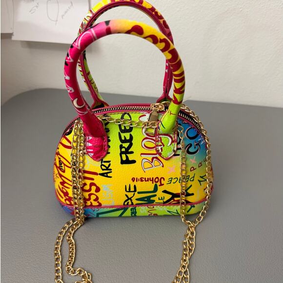Neon Colors Graffiti Print Small Crossbody/Handbag, Structured, Versitile - Picture 2 of 9